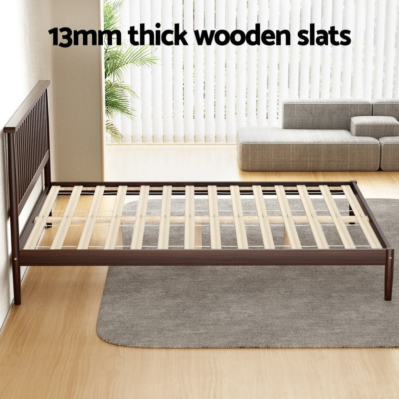 Vise Double Solid Pinewood Bed Frame Walnut - Furniture > Bedroom - Rivercity House & Home Co. (ABN 18 642 972 209) - Affordable Modern Furniture Australia