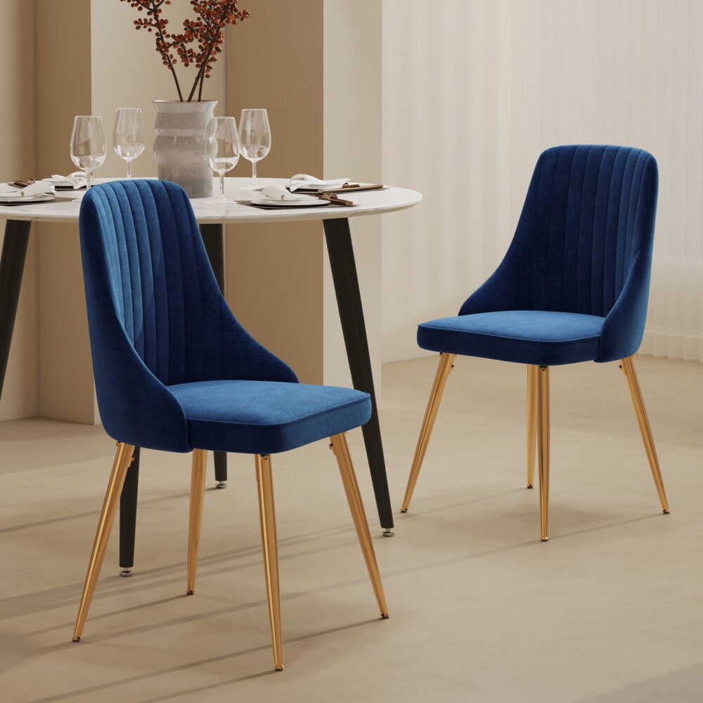 Viva Forever Set of 2 Velvet Dining Chairs with Gold Metal Legs – Blue - Furniture > Dining > Kitchen & Dining Chairs - Rivercity House & Home Co. (ABN 18 642 972 209) - Affordable Modern Furniture Australia