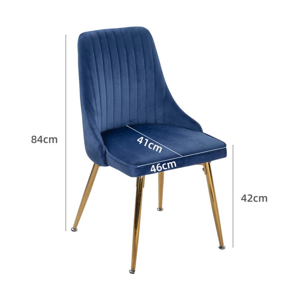 Viva Forever Set of 2 Velvet Dining Chairs with Gold Metal Legs – Blue - Furniture > Dining > Kitchen & Dining Chairs - Rivercity House & Home Co. (ABN 18 642 972 209) - Affordable Modern Furniture Australia