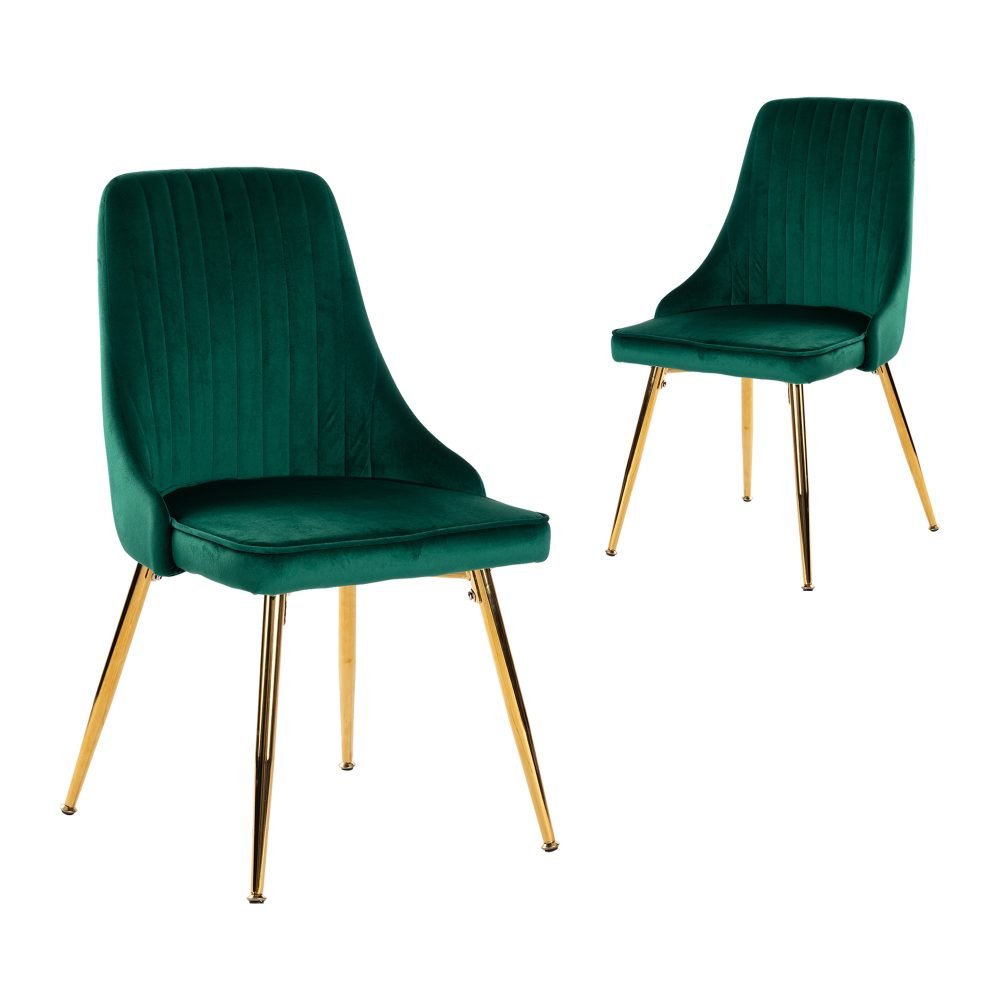 Viva Forever Set of 2 Velvet Dining Chairs with Gold Metal Legs - Green - Furniture > Dining > Kitchen & Dining Chairs - Rivercity House & Home Co. (ABN 18 642 972 209) - Affordable Modern Furniture Australia