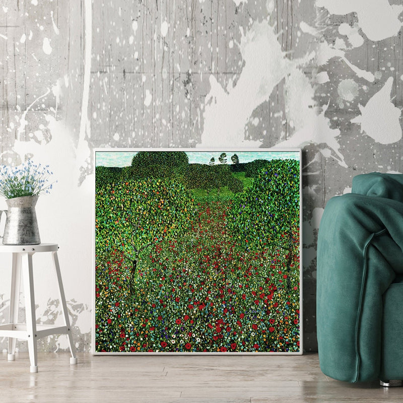 Wall Art 100cmx100cm Field of Poppies by Gustav Klimt White Frame Canvas - Home & Garden > Wall Art - Rivercity House & Home Co. (ABN 18 642 972 209) - Affordable Modern Furniture Australia