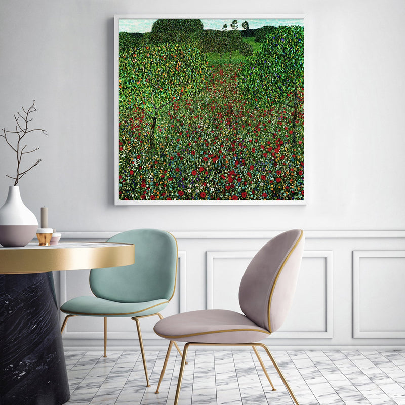 Wall Art 100cmx100cm Field of Poppies by Gustav Klimt White Frame Canvas - Home & Garden > Wall Art - Rivercity House & Home Co. (ABN 18 642 972 209) - Affordable Modern Furniture Australia