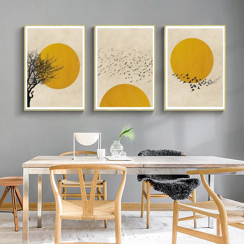 Wall Art 100cmx150cm Flock Of Birds Sun Silhouette 3 Sets Gold Frame Canvas - Home & Garden > Wall Art - Rivercity House & Home Co. (ABN 18 642 972 209) - Affordable Modern Furniture Australia