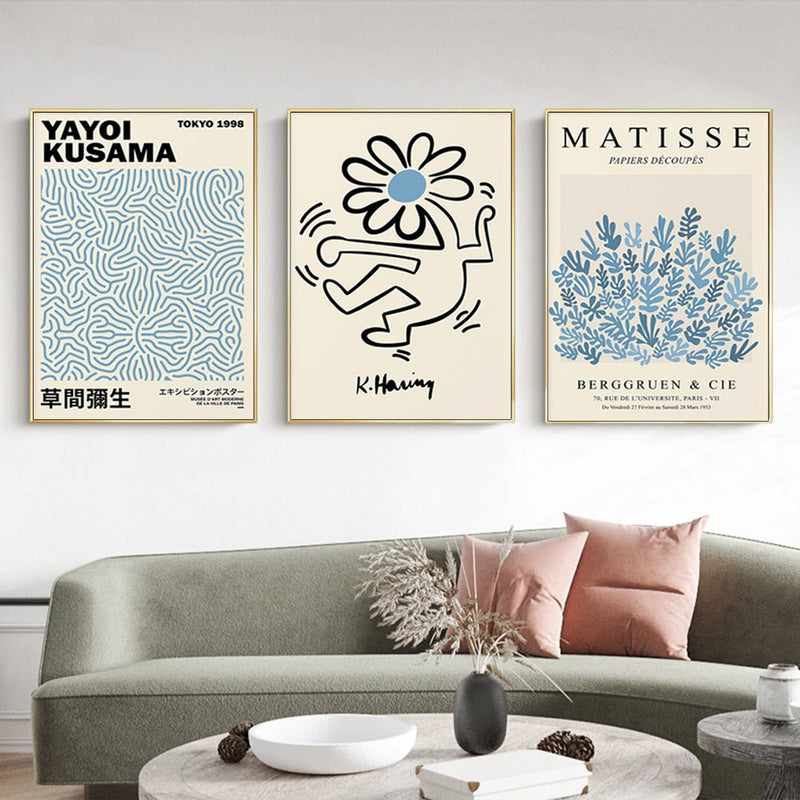 Wall Art 40cmx60cm Blue Matisse,Yayoi Kusama, Keith Haring Mix Art 3 Sets Gold Frame Canvas - Home & Garden > Wall Art - Rivercity House & Home Co. (ABN 18 642 972 209) - Affordable Modern Furniture Australia