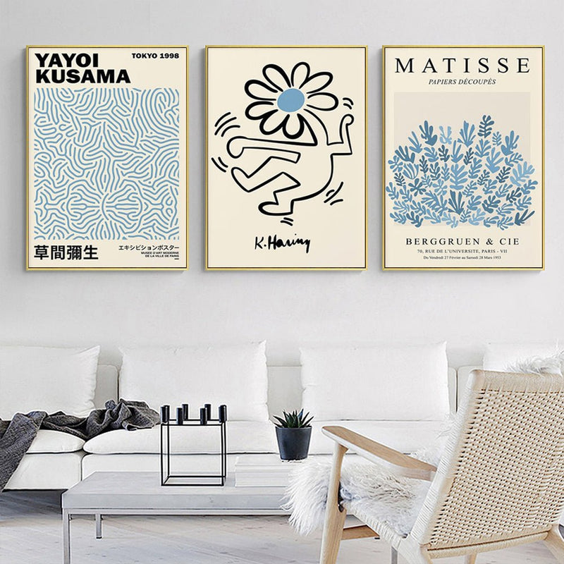 Wall Art 40cmx60cm Blue Matisse,Yayoi Kusama, Keith Haring Mix Art 3 Sets Gold Frame Canvas - Home & Garden > Wall Art - Rivercity House & Home Co. (ABN 18 642 972 209) - Affordable Modern Furniture Australia