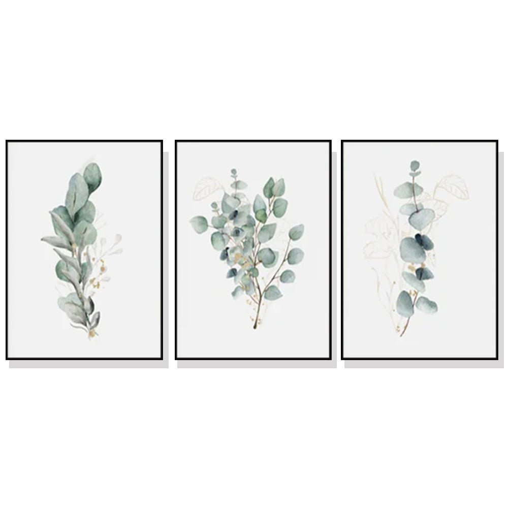 Wall Art 40cmx60cm Eucalyptus Plant 3 Sets Black Frame Canvas