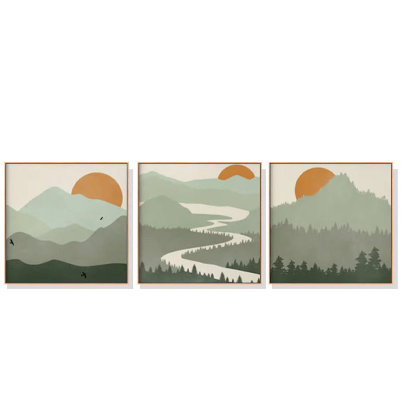 Wall Art 50cmx50cm Sage Green Landscapes 3 Sets Wood Frame Canvas - Home & Garden > Wall Art - Rivercity House & Home Co. (ABN 18 642 972 209) - Affordable Modern Furniture Australia