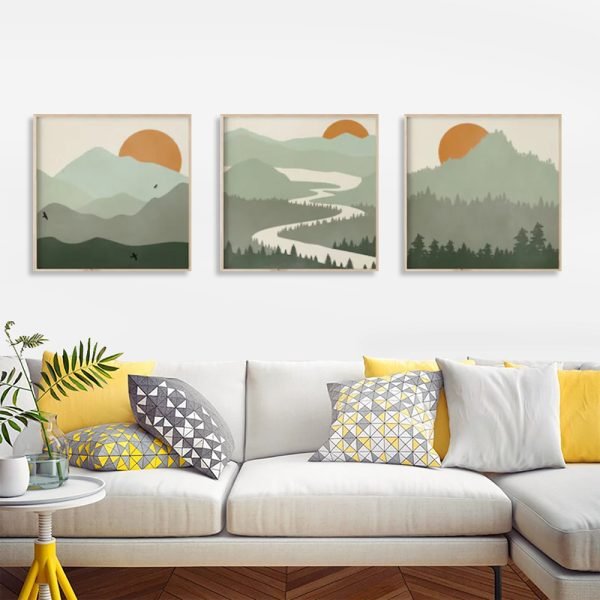 Wall Art 50cmx50cm Sage Green Landscapes 3 Sets Wood Frame Canvas - Home & Garden > Wall Art - Rivercity House & Home Co. (ABN 18 642 972 209) - Affordable Modern Furniture Australia