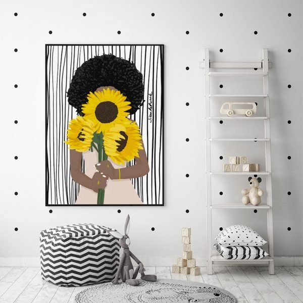 Wall Art 50cmx70cm African Woman Sunflower Black Frame Canvas - Home & Garden > Wall Art - Rivercity House & Home Co. (ABN 18 642 972 209) - Affordable Modern Furniture Australia