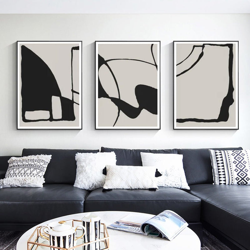 Wall Art 50cmx70cm Black Beige 3 Sets Black Frame Canvas - Home & Garden > Wall Art - Rivercity House & Home Co. (ABN 18 642 972 209) - Affordable Modern Furniture Australia