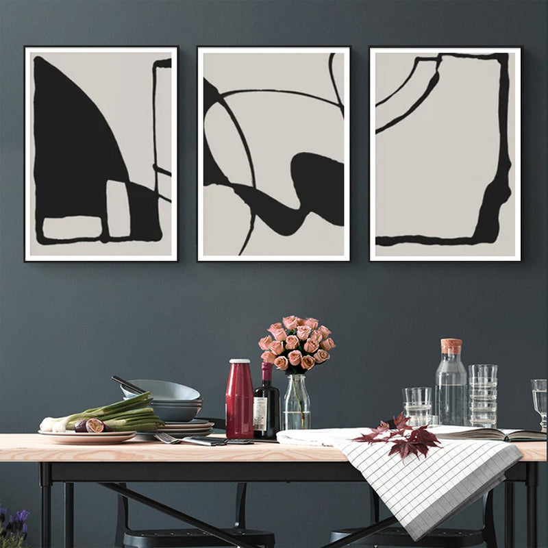 Wall Art 50cmx70cm Black Beige 3 Sets Black Frame Canvas - Home & Garden > Wall Art - Rivercity House & Home Co. (ABN 18 642 972 209) - Affordable Modern Furniture Australia