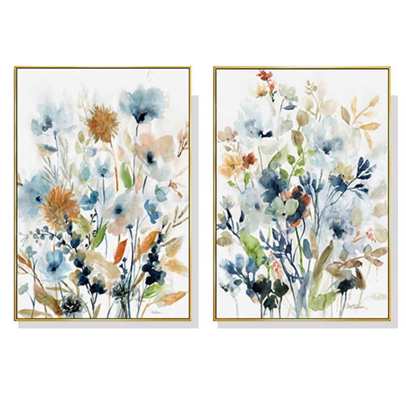 Wall Art 50cmx70cm Colourful Floras Watercolour style 2 Sets Gold Frame Canvas - Home & Garden > Wall Art - Rivercity House & Home Co. (ABN 18 642 972 209) - Affordable Modern Furniture Australia