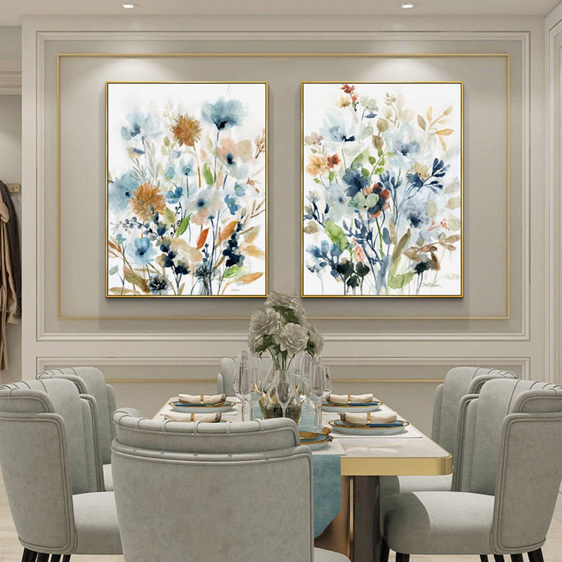 Wall Art 50cmx70cm Colourful Floras Watercolour style 2 Sets Gold Frame Canvas - Home & Garden > Wall Art - Rivercity House & Home Co. (ABN 18 642 972 209) - Affordable Modern Furniture Australia