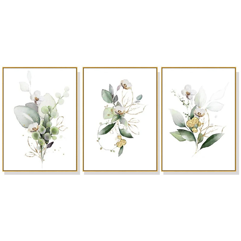 Wall Art 50cmx70cm Green and Gold Watercolor Botanical 3 Sets Gold Frame Canvas - Home & Garden > Wall Art - Rivercity House & Home Co. (ABN 18 642 972 209) - Affordable Modern Furniture Australia