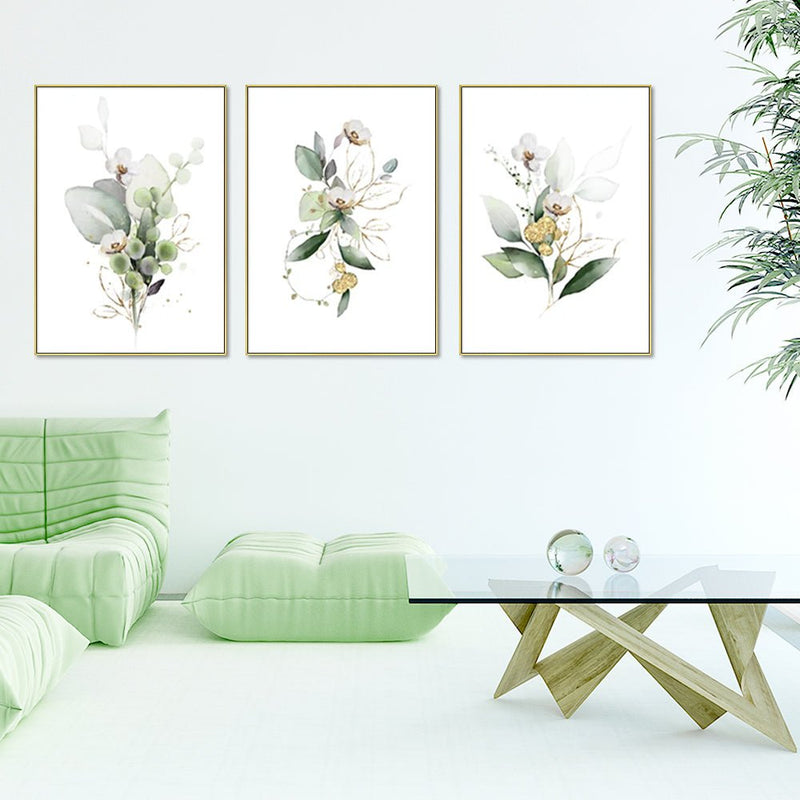 Wall Art 50cmx70cm Green and Gold Watercolor Botanical 3 Sets Gold Frame Canvas - Home & Garden > Wall Art - Rivercity House & Home Co. (ABN 18 642 972 209) - Affordable Modern Furniture Australia