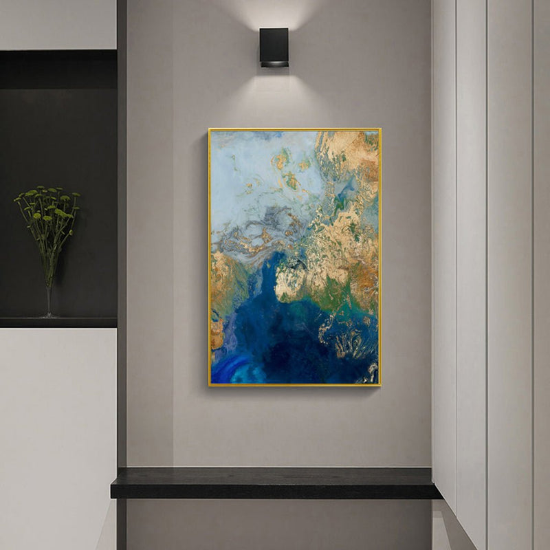 Wall Art 50cmx70cm Marbled Blue Gold Artwork Gold Frame Canvas - Home & Garden > Wall Art - Rivercity House & Home Co. (ABN 18 642 972 209) - Affordable Modern Furniture Australia