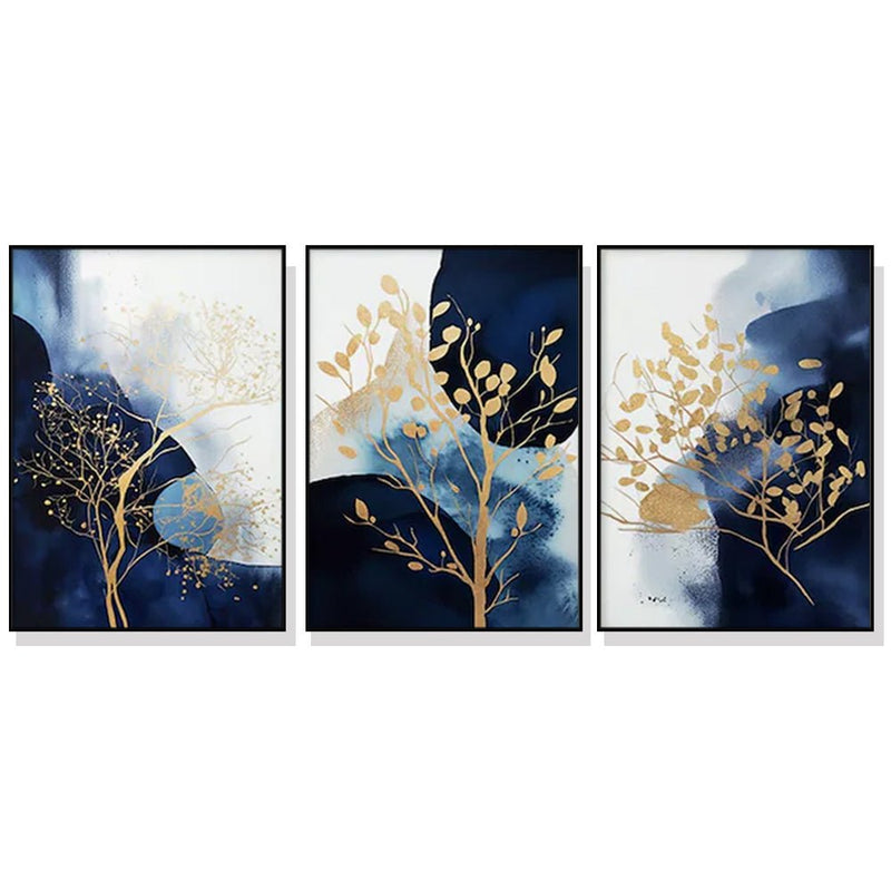 Wall Art 50cmx70cm Navy and Gold Watercolor Shapes 3 Sets Black Frame Canvas - Home & Garden > Wall Art - Rivercity House & Home Co. (ABN 18 642 972 209) - Affordable Modern Furniture Australia