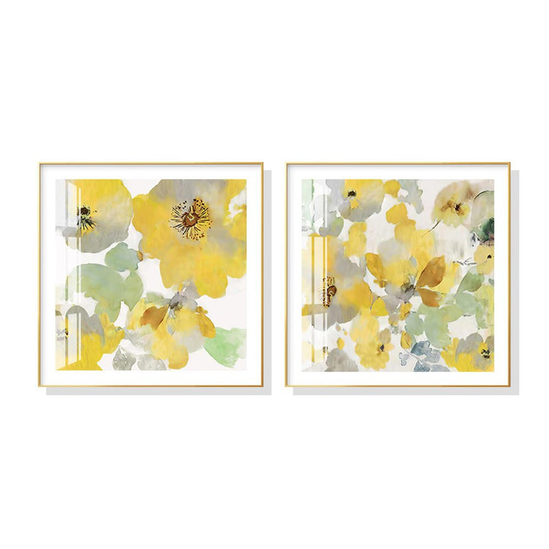 Wall Art 60cmx60cm Yellow Flowers American Style 2 Sets Gold Frame Canvas - Home & Garden > Wall Art - Rivercity House & Home Co. (ABN 18 642 972 209) - Affordable Modern Furniture Australia