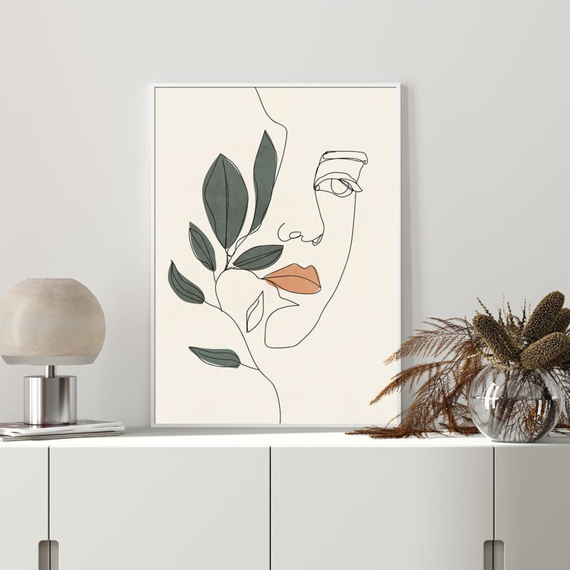 Wall Art 60cmx90cm Line Art Girl Face White Frame Canvas - Home & Garden > Wall Art - Rivercity House & Home Co. (ABN 18 642 972 209) - Affordable Modern Furniture Australia