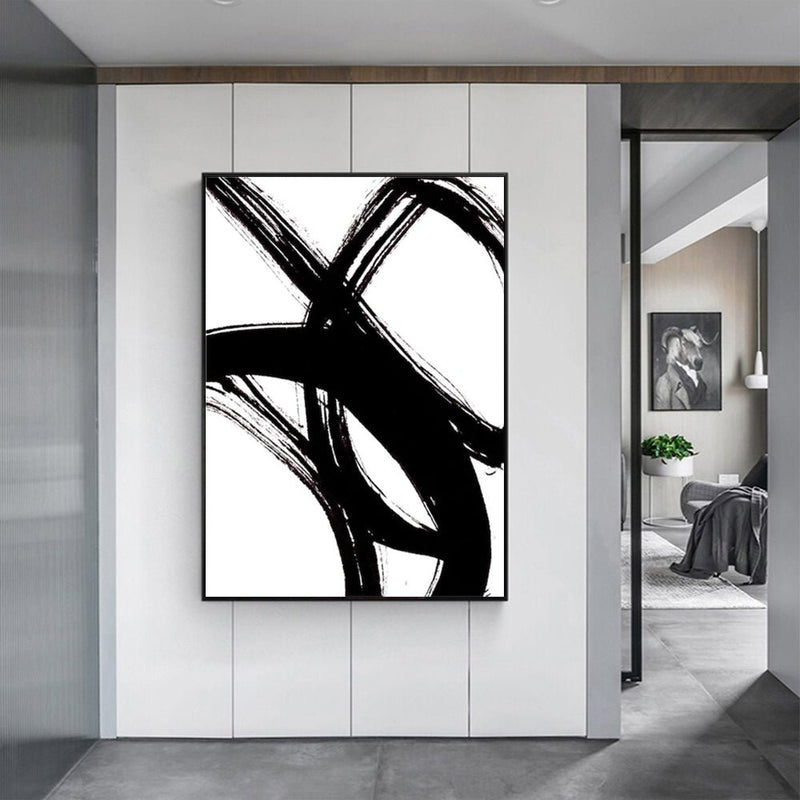Wall Art 60cmx90cm Minimalist Black Artwork Black Frame Canvas - Home & Garden > Wall Art - Rivercity House & Home Co. (ABN 18 642 972 209) - Affordable Modern Furniture Australia