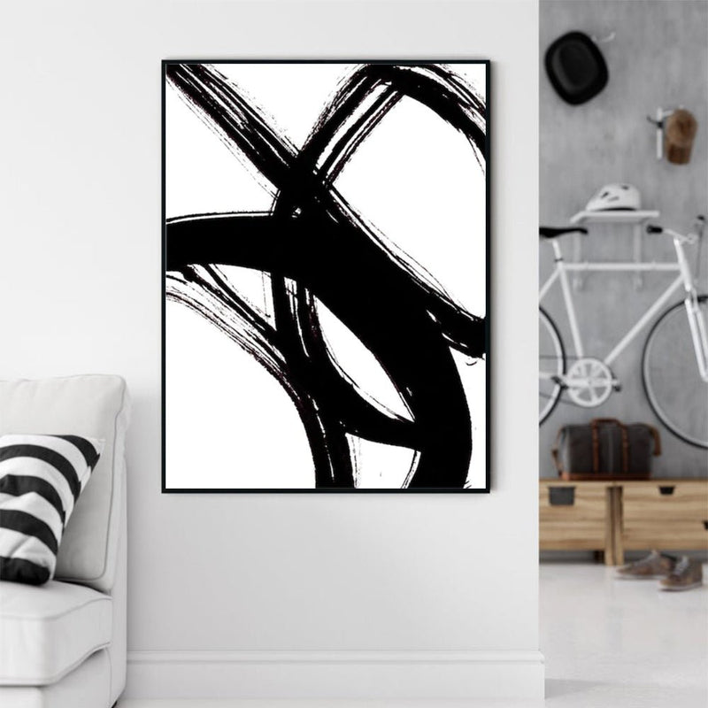 Wall Art 60cmx90cm Minimalist Black Artwork Black Frame Canvas - Home & Garden > Wall Art - Rivercity House & Home Co. (ABN 18 642 972 209) - Affordable Modern Furniture Australia