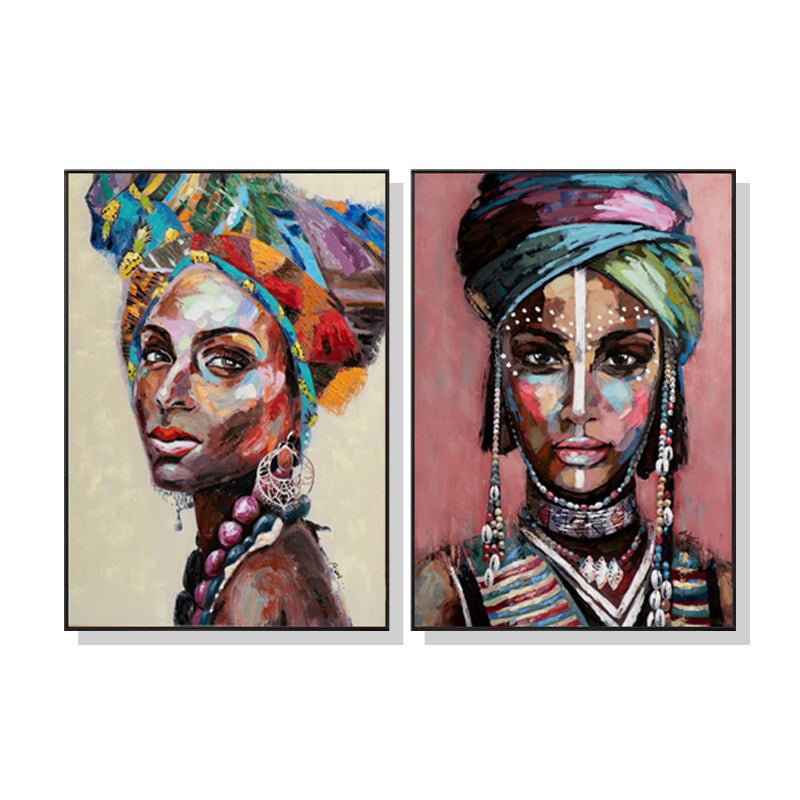 Wall Art 70cmx100cm African women 2 Sets Black Frame Canvas - Home & Garden > Wall Art - Rivercity House & Home Co. (ABN 18 642 972 209) - Affordable Modern Furniture Australia