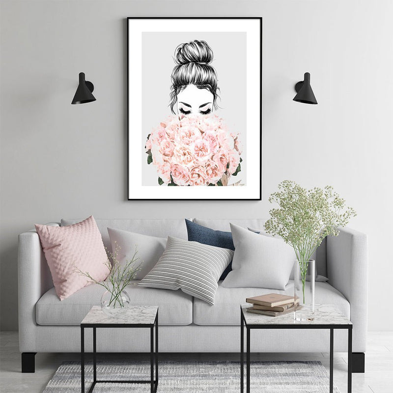 Wall Art 70cmx100cm Roses Girl Black Frame Canvas - Home & Garden > Wall Art - Rivercity House & Home Co. (ABN 18 642 972 209) - Affordable Modern Furniture Australia