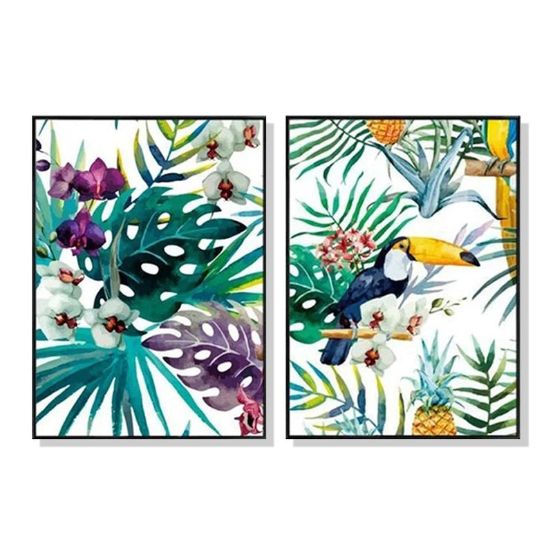 Wall Art 70cmx100cm Toucan and orchid 2 Sets Black Frame Canvas - Home & Garden > Wall Art - Rivercity House & Home Co. (ABN 18 642 972 209) - Affordable Modern Furniture Australia