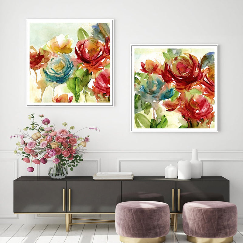 Wall Art 70cmx70cm Rosewater Garden By Carol Robinson 2 Sets White Frame Canvas - Home & Garden > Wall Art - Rivercity House & Home Co. (ABN 18 642 972 209) - Affordable Modern Furniture Australia