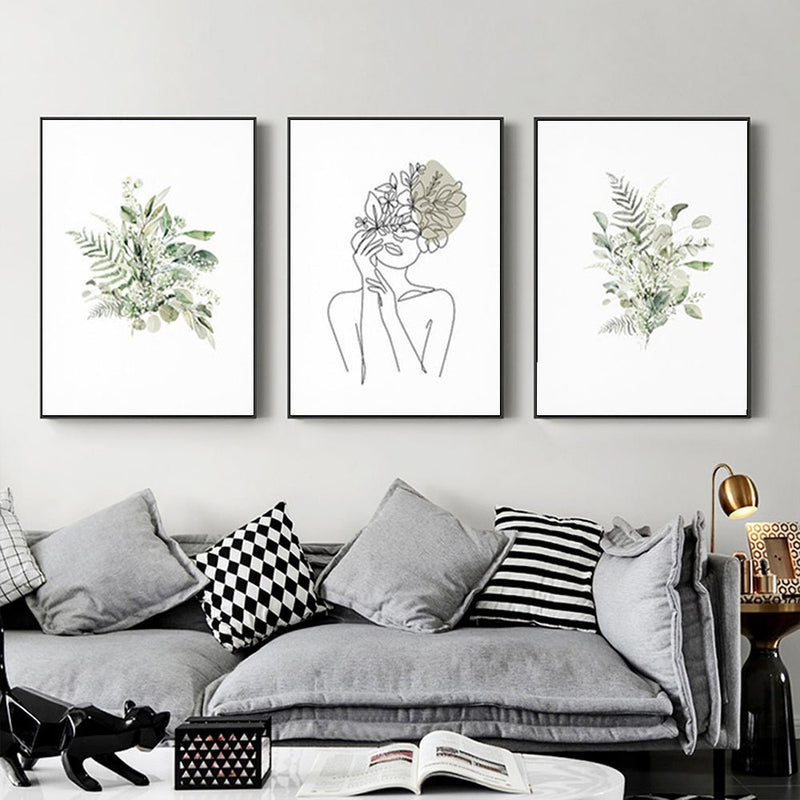 Wall Art 80cmx120cm Botanical Line Girl 3 Sets Black Frame Canvas - Home & Garden > Wall Art - Rivercity House & Home Co. (ABN 18 642 972 209) - Affordable Modern Furniture Australia