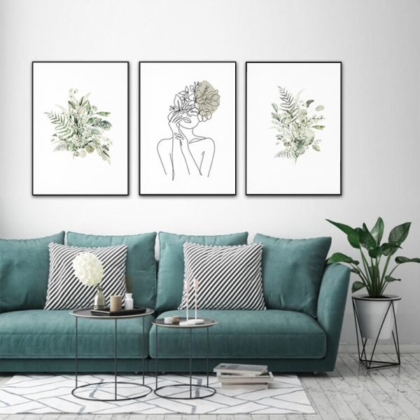 Wall Art 80cmx120cm Botanical Line Girl 3 Sets Black Frame Canvas - Home & Garden > Wall Art - Rivercity House & Home Co. (ABN 18 642 972 209) - Affordable Modern Furniture Australia