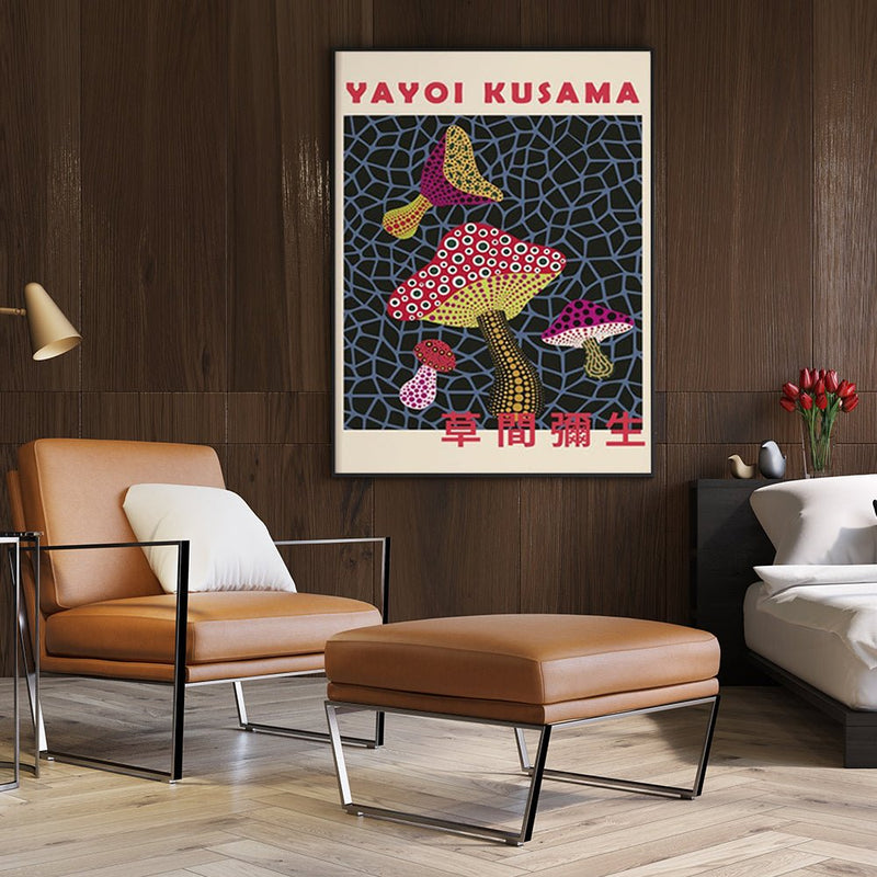 Wall Art Mushroom By Yayoi Kusama Black Frame Canvas 50cmx70cm - Home & Garden > Wall Art - Rivercity House & Home Co. (ABN 18 642 972 209) - Affordable Modern Furniture Australia