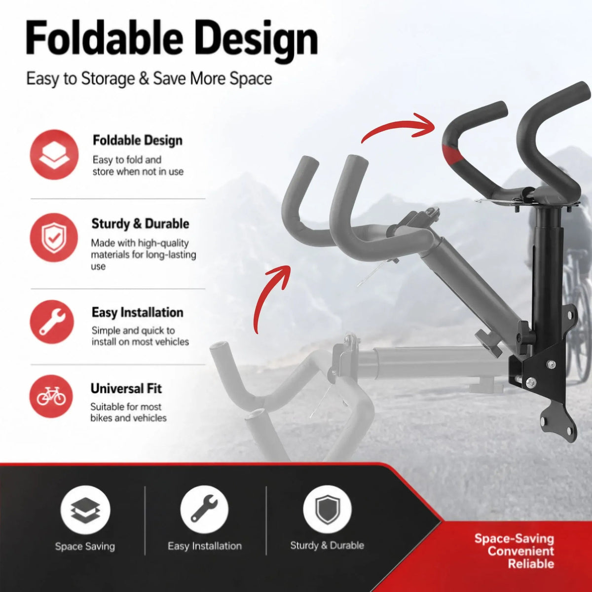 Wall Mount Adjustable Foldable Bike Rack with Helmet Hook - Black - Tools > Tools Storage > Wall Storage Racks - Rivercity House & Home Co. (ABN 18 642 972 209) - Affordable Modern Furniture Australia