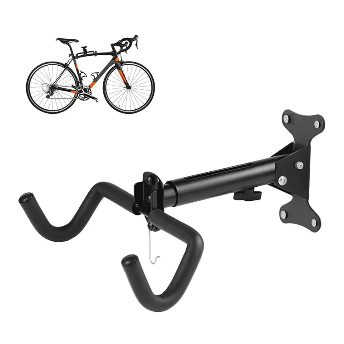 Wall Mount Adjustable Foldable Bike Rack with Helmet Hook - Black - Tools > Tools Storage > Wall Storage Racks - Rivercity House & Home Co. (ABN 18 642 972 209) - Affordable Modern Furniture Australia