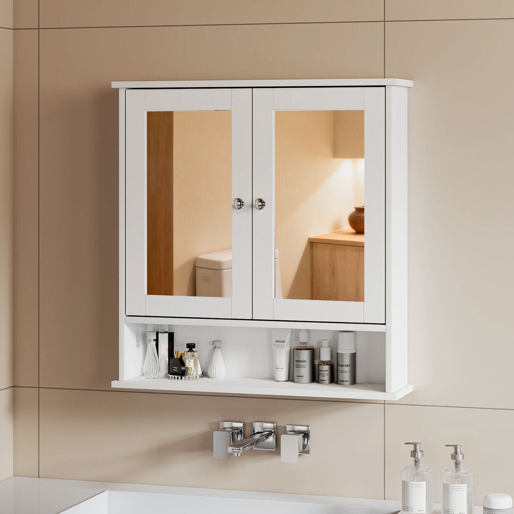 Wall Mounted Bathroom Mirror Cabinet with Adjustable Shelves - White - Rivercity House & Home Co. (ABN 18 642 972 209) - Affordable Modern Furniture Australia