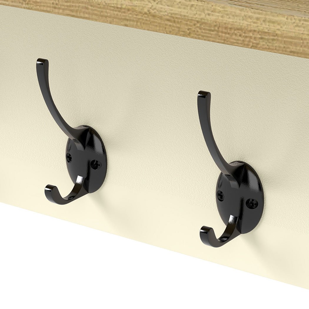 Wall Mounted Coat Rack with 7 Double Hooks and Shelf for Entryway Hallway - Cream Oak - Rivercity House & Home Co. (ABN 18 642 972 209) - Affordable Modern Furniture Australia
