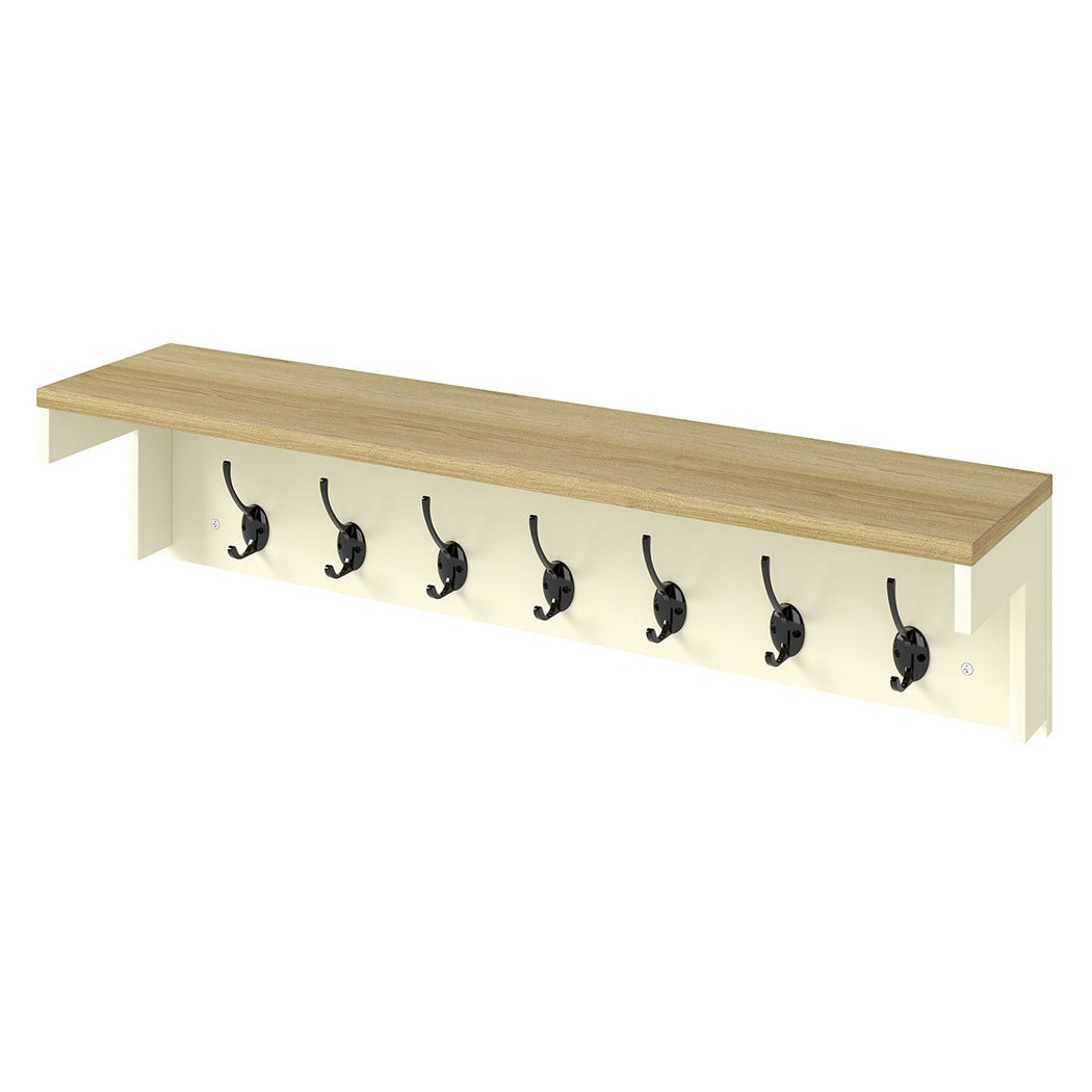 Wall Mounted Coat Rack with 7 Double Hooks and Shelf for Entryway Hallway - Cream Oak - Rivercity House & Home Co. (ABN 18 642 972 209) - Affordable Modern Furniture Australia
