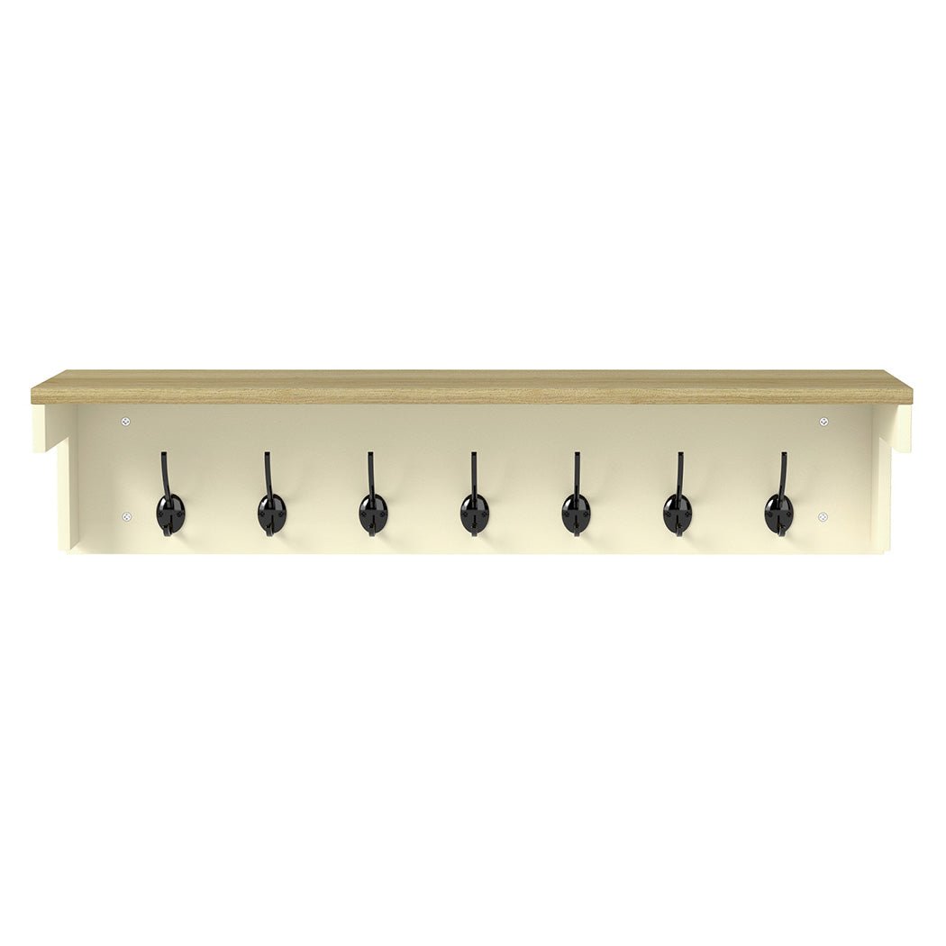 Wall Mounted Coat Rack with 7 Double Hooks and Shelf for Entryway Hallway - Cream Oak - Rivercity House & Home Co. (ABN 18 642 972 209) - Affordable Modern Furniture Australia