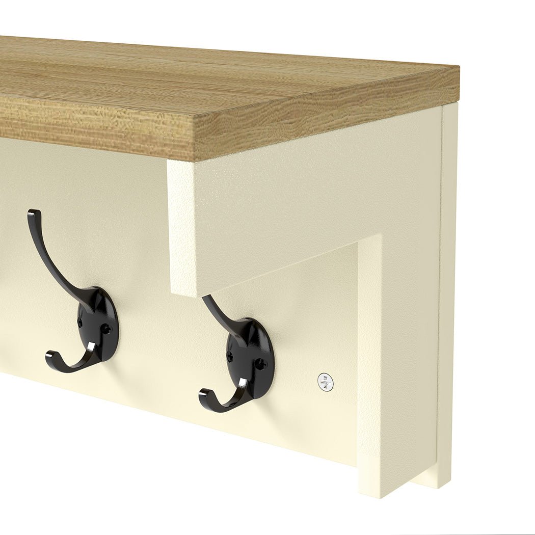 Wall Mounted Coat Rack with 7 Double Hooks and Shelf for Entryway Hallway - Cream Oak - Rivercity House & Home Co. (ABN 18 642 972 209) - Affordable Modern Furniture Australia