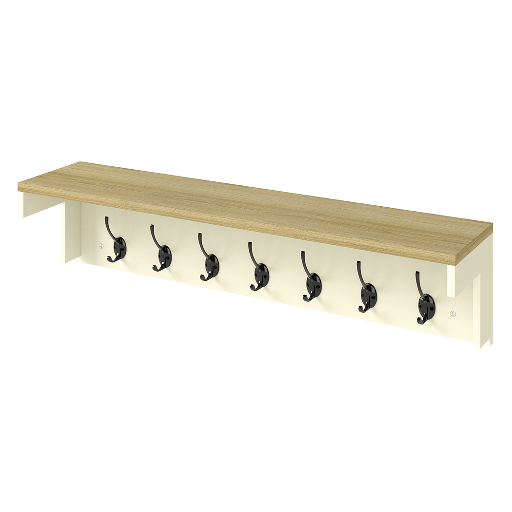 Wall Mounted Coat Rack with 7 Double Hooks and Shelf for Entryway Hallway - Cream Oak - Rivercity House & Home Co. (ABN 18 642 972 209) - Affordable Modern Furniture Australia
