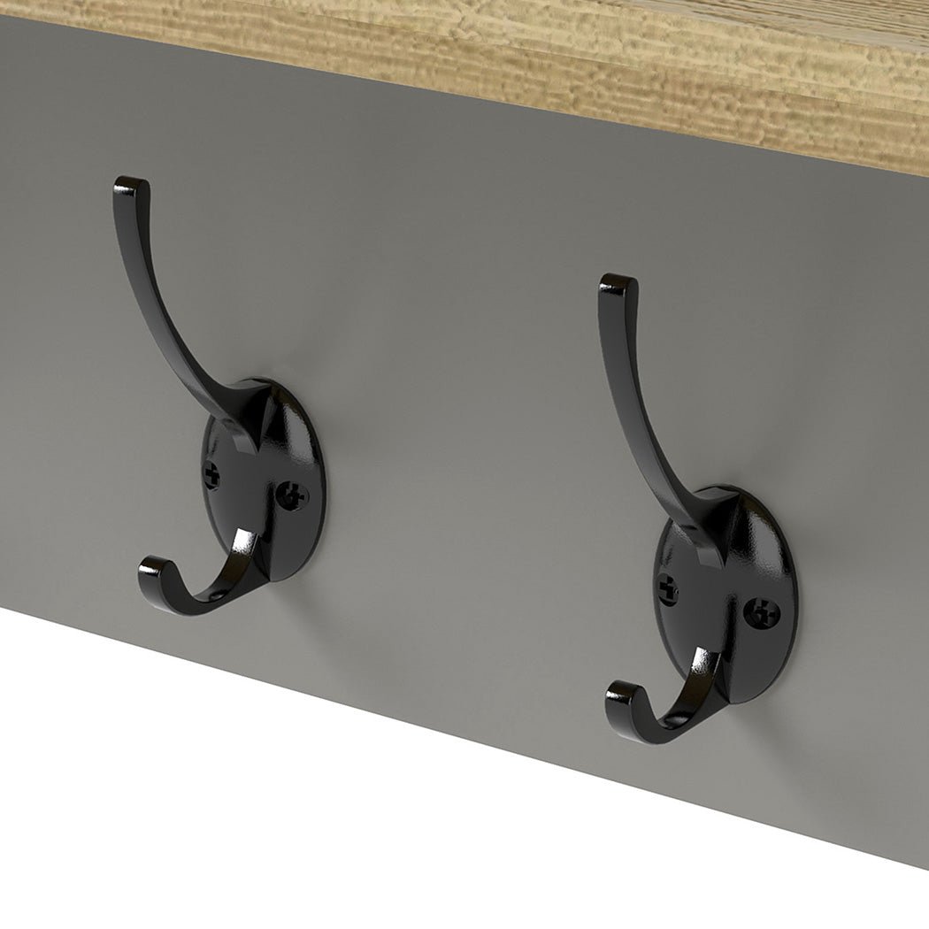 Wall Mounted Coat Rack with 7 Double Hooks and Shelf for Entryway Hallway - Grey - Rivercity House & Home Co. (ABN 18 642 972 209) - Affordable Modern Furniture Australia