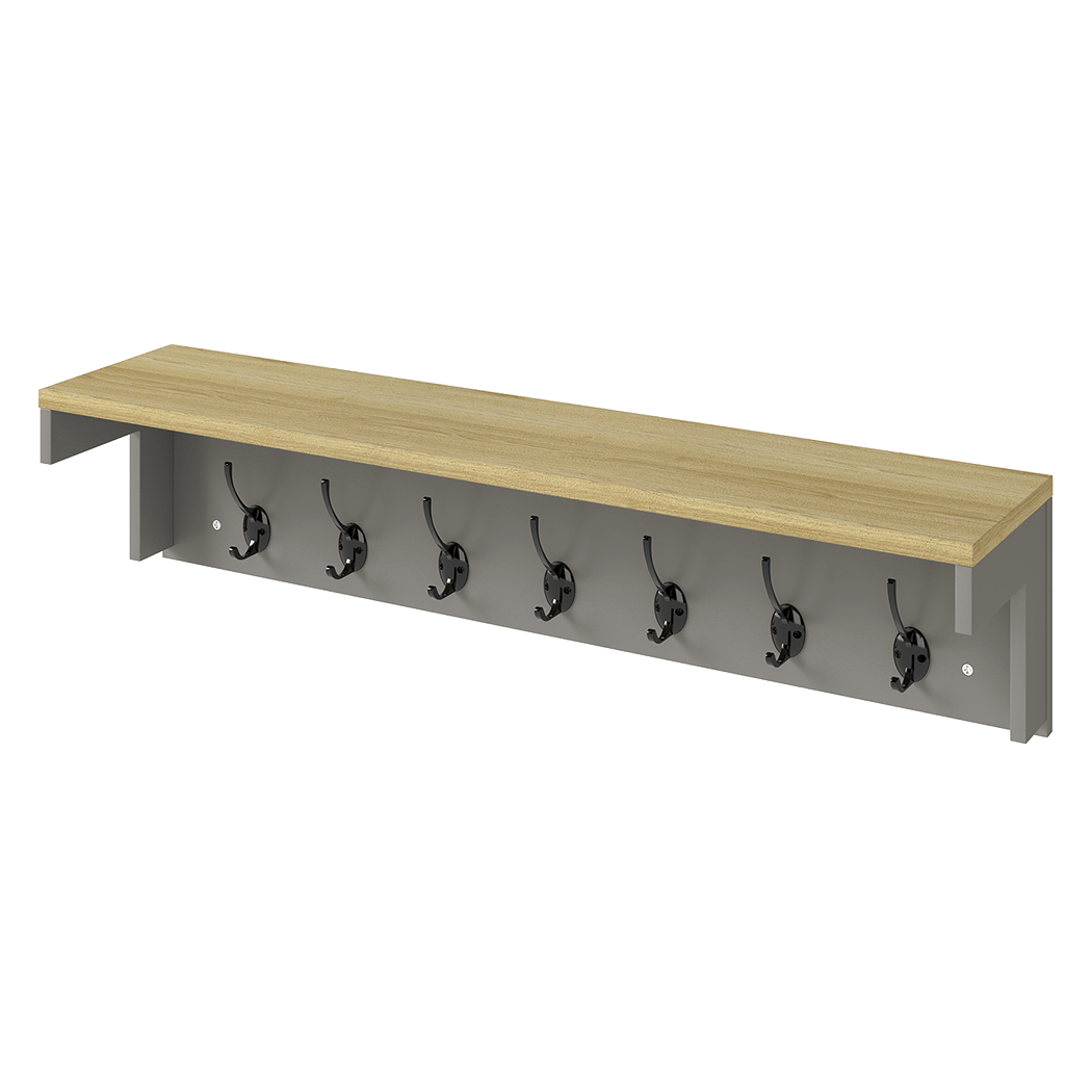 Wall Mounted Coat Rack with 7 Double Hooks and Shelf for Entryway Hallway - Grey - Rivercity House & Home Co. (ABN 18 642 972 209) - Affordable Modern Furniture Australia