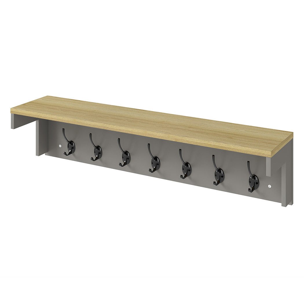 Wall Mounted Coat Rack with 7 Double Hooks and Shelf for Entryway Hallway - Grey - Rivercity House & Home Co. (ABN 18 642 972 209) - Affordable Modern Furniture Australia