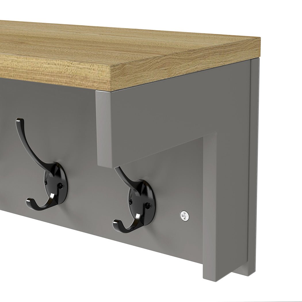 Wall Mounted Coat Rack with 7 Double Hooks and Shelf for Entryway Hallway - Grey - Rivercity House & Home Co. (ABN 18 642 972 209) - Affordable Modern Furniture Australia