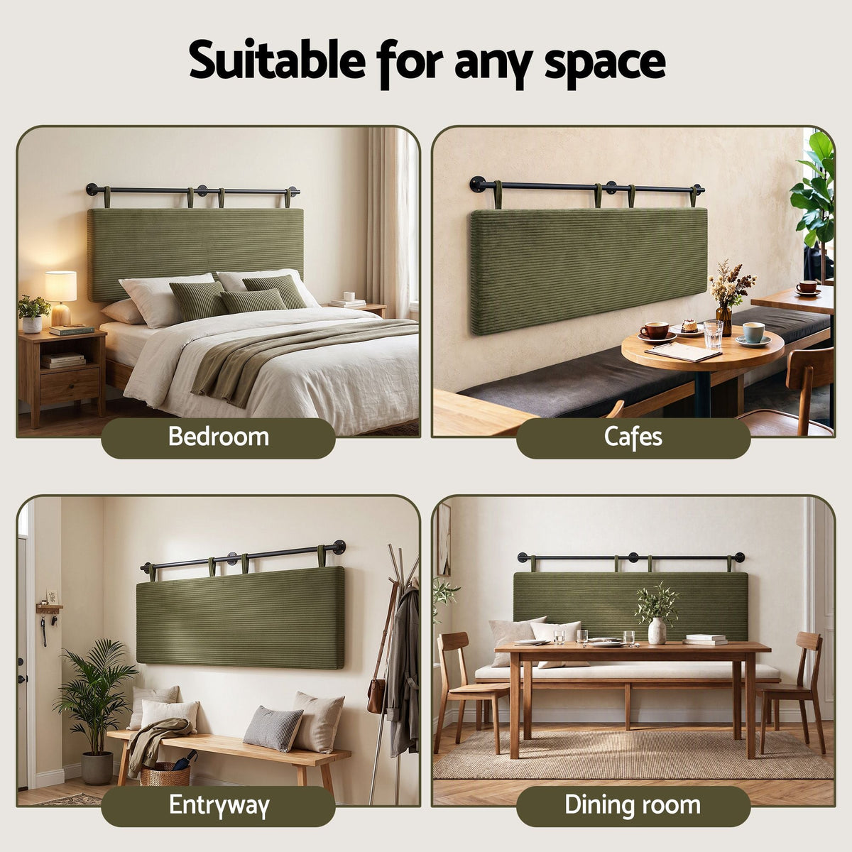 Wall Mounted Double Corduroy Upholstered Headboard - Green - Furniture > Bedroom > Headboards - Rivercity House & Home Co. (ABN 18 642 972 209) - Affordable Modern Furniture Australia