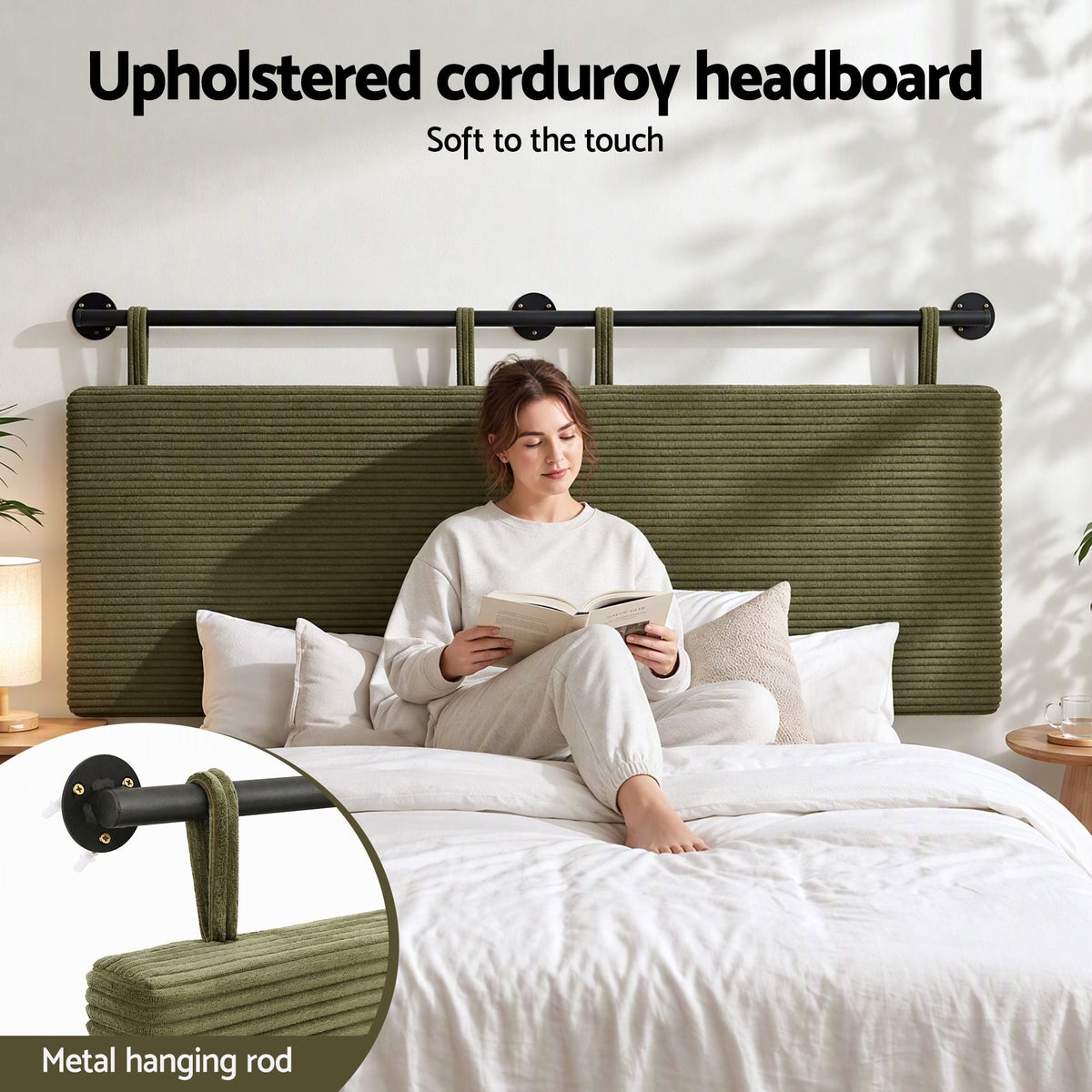 Wall Mounted Double Corduroy Upholstered Headboard - Green - Furniture > Bedroom > Headboards - Rivercity House & Home Co. (ABN 18 642 972 209) - Affordable Modern Furniture Australia