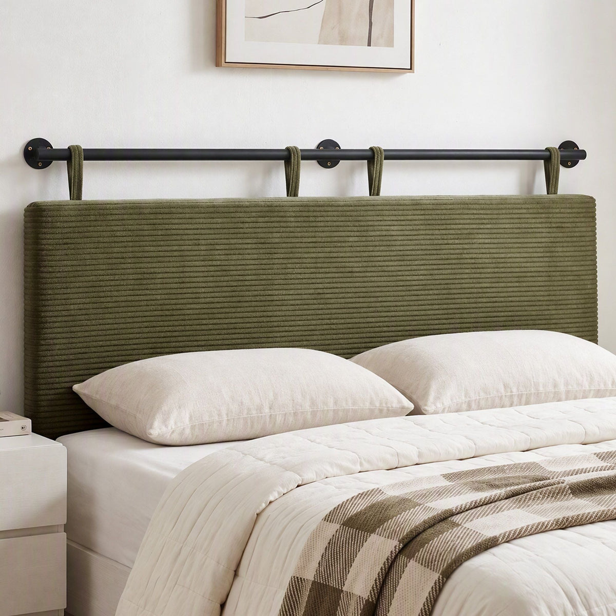 Wall Mounted Double Corduroy Upholstered Headboard - Green - Furniture > Bedroom > Headboards - Rivercity House & Home Co. (ABN 18 642 972 209) - Affordable Modern Furniture Australia