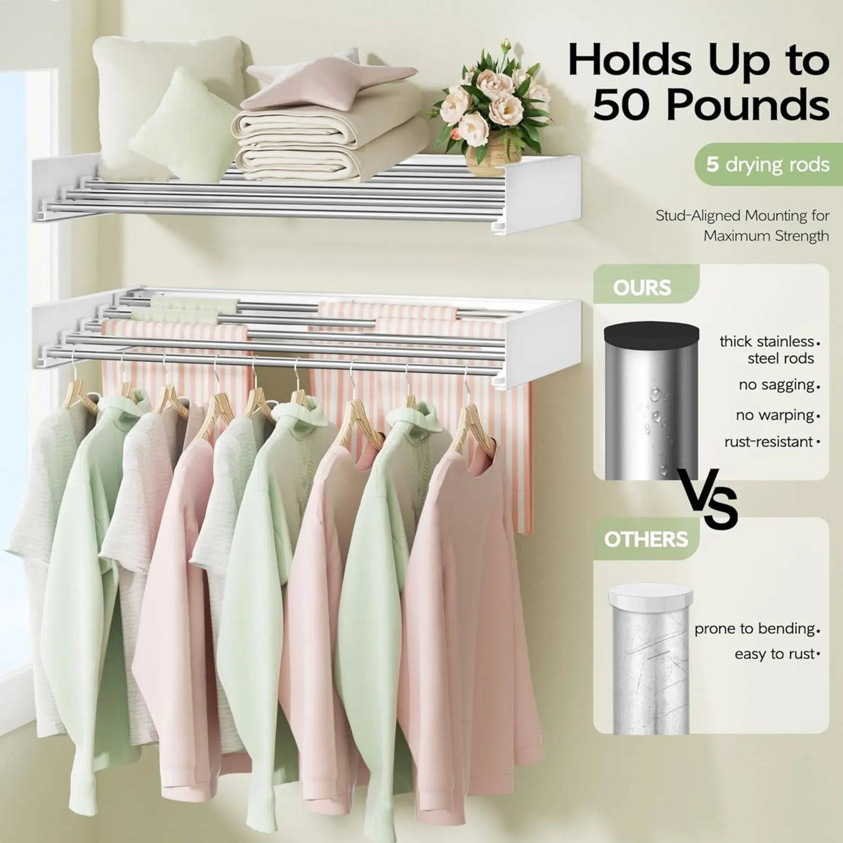 Wall Mounted Foldable Clothes Drying Rack for Balcony and Laundry - White - Home & Garden > Storage > Storage Boxes - Rivercity House & Home Co. (ABN 18 642 972 209) - Affordable Modern Furniture Australia