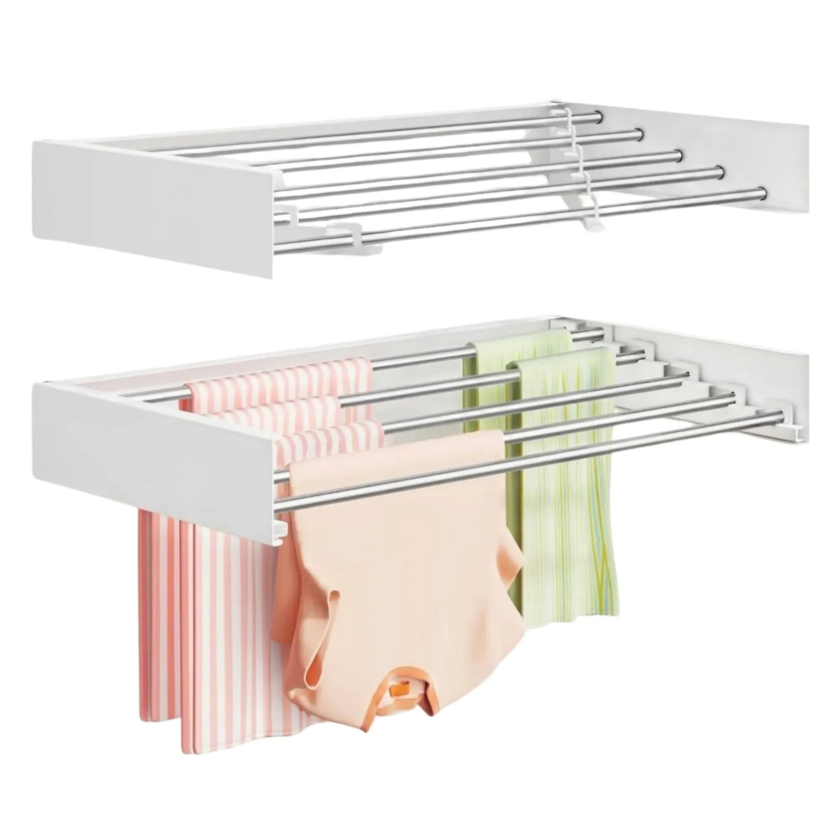 Wall Mounted Foldable Clothes Drying Rack for Balcony and Laundry - White - Home & Garden > Storage > Storage Boxes - Rivercity House & Home Co. (ABN 18 642 972 209) - Affordable Modern Furniture Australia