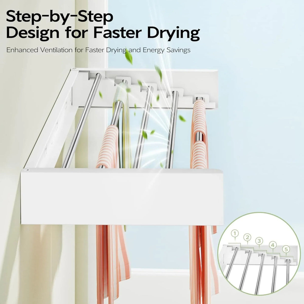 Wall Mounted Foldable Clothes Drying Rack for Balcony and Laundry - White - Home & Garden > Storage > Storage Boxes - Rivercity House & Home Co. (ABN 18 642 972 209) - Affordable Modern Furniture Australia